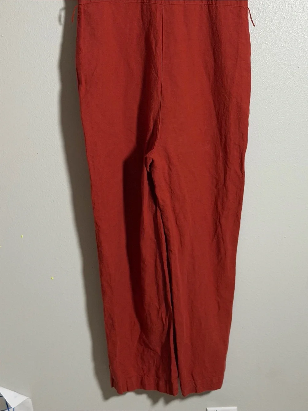 Madewell Women Linen-Cotton Button Front Pleat Sleeve Jumpsuit Orange/Red size 0